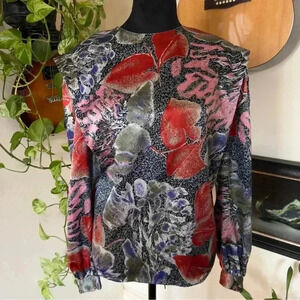 Vtg Tess 80s 90s Futuristic Print Blouse - Size 10